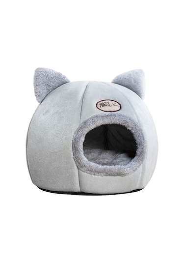 Yarı Kapalı Kışlık Peluş Evcil Hayvan Yuvası Medium Gri