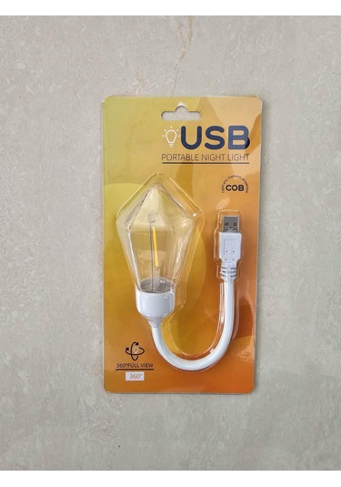 Usb Ledli Rustik Ampul - Köşegen Tasarım Masa Lambası Sarı