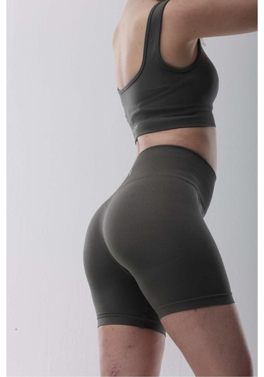 Seamless Gri Normal Bel Kısa Fitted Basic Sporcu Tayt Gri