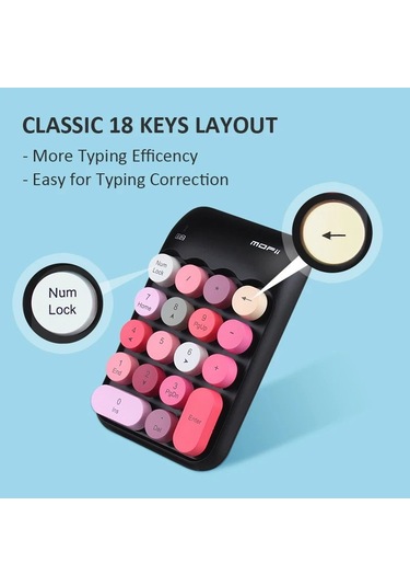 Renkli Daktilo Tarzı Vintage Kablosuz Wıreless Numeric Keypad 18 Tuşlu Sayısal Klavye Numpad