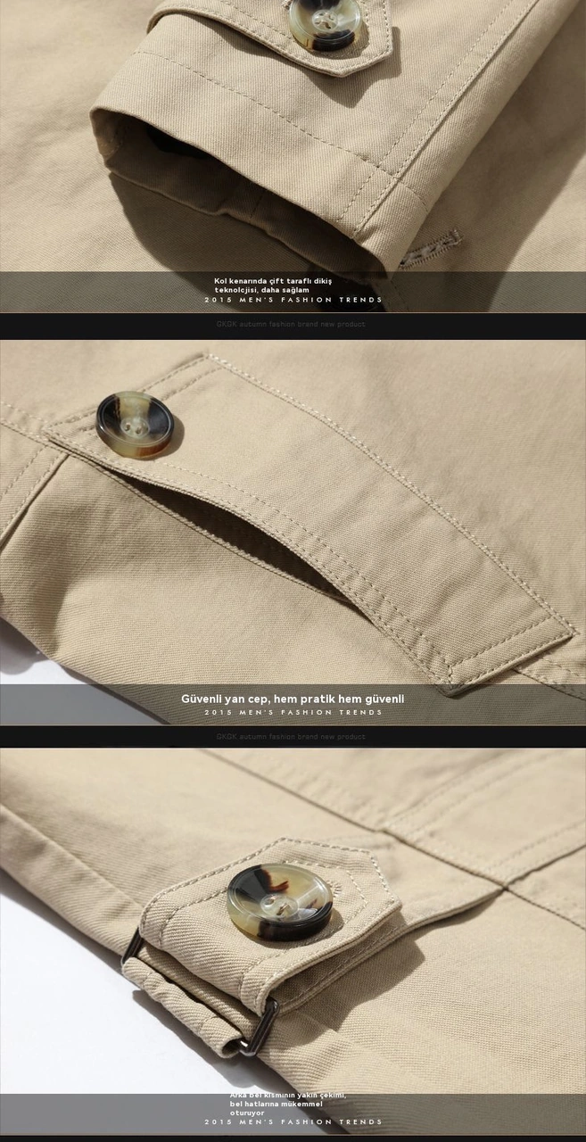 Erkekler İçin Gündelik Rüzgarlık Orta Boy Erkek Saf Pamuklu Ceket Erkek Ceket Rüzgarlığı Yeşil