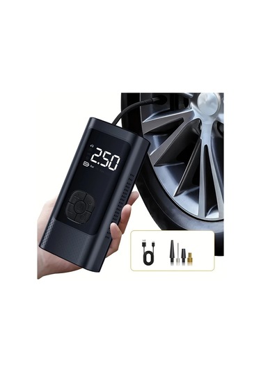 Primepickings 1 Adet Dijital Lastik Şişirme Cihazı Black Taşınabilir Usb Şarjlı Hava Kompresörü Abs Malzeme Araç Bisiklet Motor Spor Ekipmanları İçin