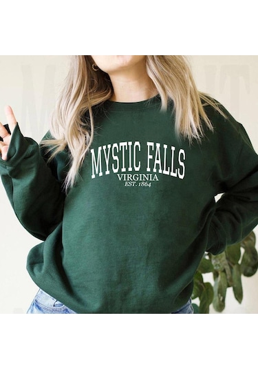 Yeşil Mystic Falls Virginia Est.1864 Kazak Salvatore Kapşonlu Stefan Ve Damon Jumper Virginia Pullovwe Vampir Fanı Için Sevimli Hediye Yeşil