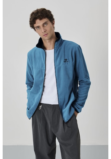 Tommy Life Zümrüt Yazı Nakışlı Dik Yaka Fermuarlı Standart Kalıp Erkek Sweatshirt Polar - 87992 Zümrüt