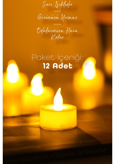 12 Adet Led Mum Tealight Mini Dumansız Pilli Alevli Dekoratif Yapay Mum Işıldak Beyaz 1036-2 Beyaz