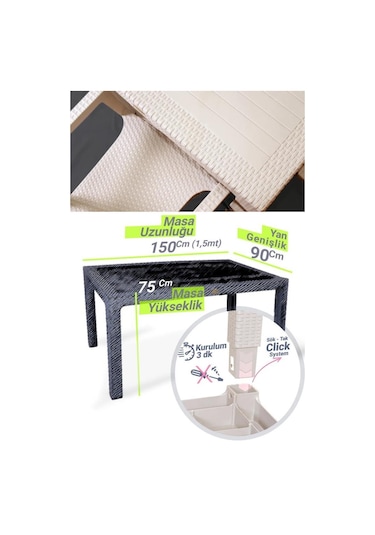 Bambu Kapiçino 90x150 Cm Camsız Rattan Bahçe Balkon Masa Takımı Krem