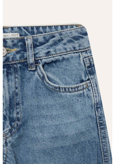 DeFacto Kız Çocuk Wide Leg Kargo Geniş Paça Jean Pantolon D7386A825SMNM39 Mavi