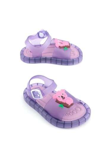 Gezer Yazlık Kız Çocuk Suni Deri Işıklı Rahat Taban Bilekten Ayarlanabilir Günlük Sandalet LILA