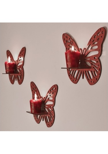 Dekoratif Ceviz Kelebek Duvar Rafı 3'lü Set