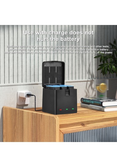 Gajeena Gopro Hero 9/10/11/12 İçin Hızlı Şarj Kutusu Seti - 3 Adet 1800mah Batarya + Usb-c Kablolu Çok Fonksiyonlu Şarj Cihazı