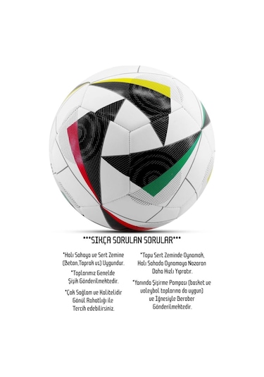 Euro2024 Tasarım Futbol Topu 4 Astarlı No:5 480 Gr + Pompa Hediyeli X516 Çok Renkli