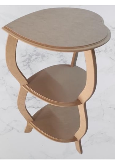 Hobi Adn Dekoratif Kalplı Fiskos Sehpa Ahşap Mdf Ham Cnc Kesim 3 Raf El Yapım