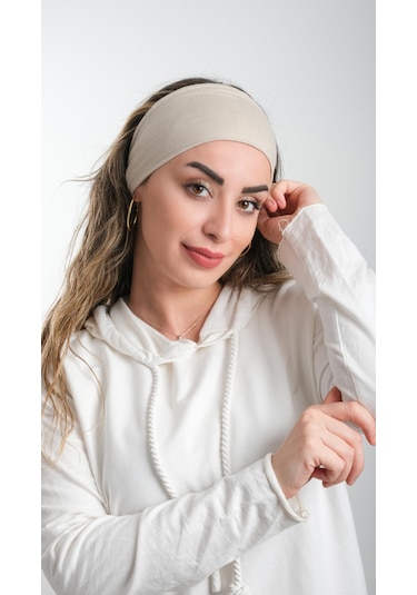 Hürrem Bone Bej Bandana Saç Bandı Viskon Düz 3012 12 Bej