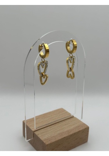 Arnes Jewelry Çelik Zirkon Taşlı Kalpli Küpe Ar303nes Gold