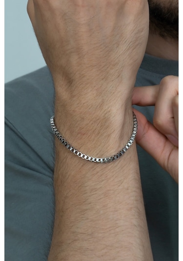 Küp Model Spor Erkek Çelik Bileklik Künye Zincir  Eck21B Beyaz