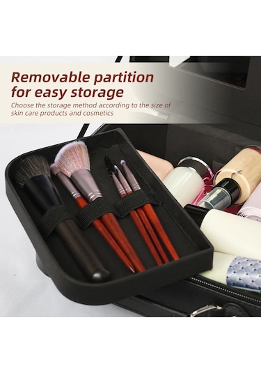 Aynalı Seyahat Makyaj Çantası - Bölünebilir Kozmetik H47780pu Mor