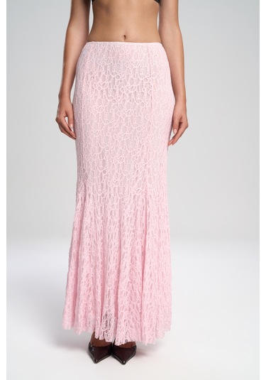 Veylia Uzun Pembe Dantel Etek Pembe