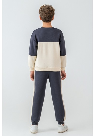 Erkek Çocuk Brooklyn Skat Clup Baskılı 3 İplik Kalın Kışlık Eşofman Takımı Ak4228 Füme