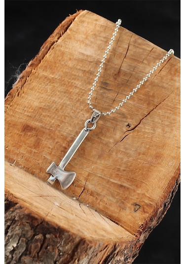 Gümüş Renk Balta Erkek Kolye Çok Renkli