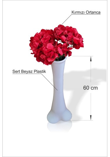 Kaliteli Düz Beyaz Konik 60 Cm Vazo Büyük Kırmızı Ortanca Çiçek