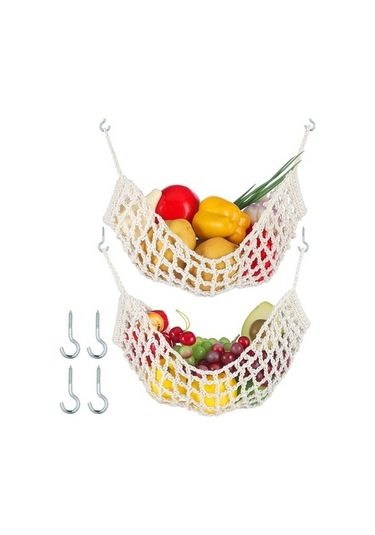 Fastbuy Antrasit Gri El Dokuma Meyve Hamak, 2 Adet Mutfak Altı Kabine Asılı Sepet Antrasit - Gri