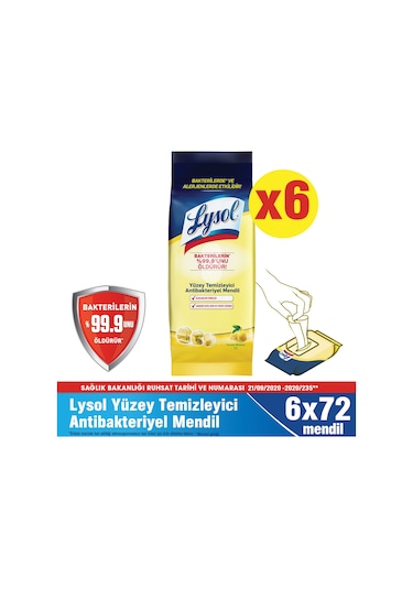 Lysol Yüzey Temizleyici Mendil 432 Yaprak (6 x 72)