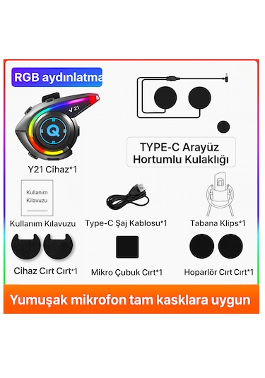 Rgb Işık Efektli Intercom Bluetooth Motosiklet Kask Intercom
