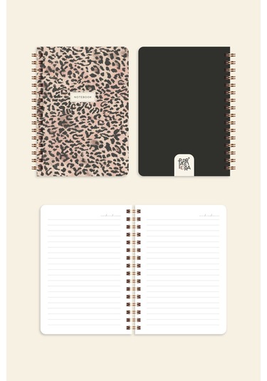Cep Boy 10x14 Cm Spiralli Çizgili Karton Kapak 3'lü Defter Seti Leopar Leopar-siyah-krem