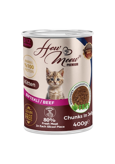 How Meow Jöleli Biftekli Parça Etli Yavru Kedi Yaş Maması 12 x 400 G