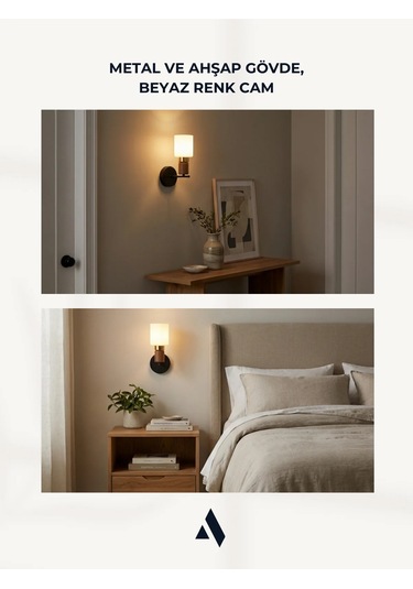 Elyra Modern Dekoratif Duvar Aplik Ahşap Detaylı Camlı Aydınlatma Beyaz