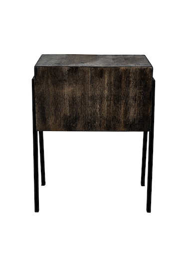 Rustik Siyah Gece Masası - Metal Ayaklar - Komidin - Çam Massif Siyah