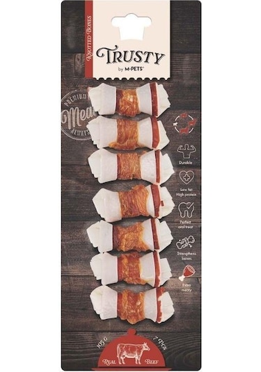 M-pets Trusty Extra Biftekli Düğüm Köpek Ödül Kemiği 105 Gr 6,4 Cm 7'li