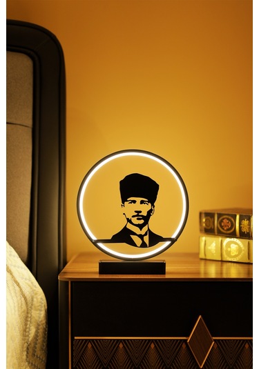 Atatürk Silüetli Metal Led Masa Lambası Dekoratif Işıklı Gece Lambası Modern Tasarım Ataturk