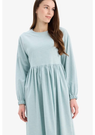 DeFacto Bisiklet Yaka Keten Karışımlı Uzun Kollu Maxi Elbise E4565AX25SPGN1113