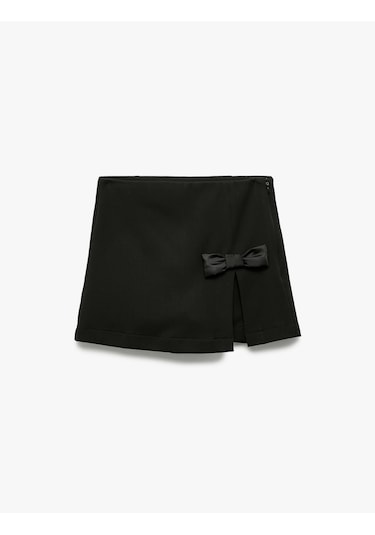 Koton Fiyonk Detaylı Pileli Şort Etek Siyah 6wkg40030aw Siyah