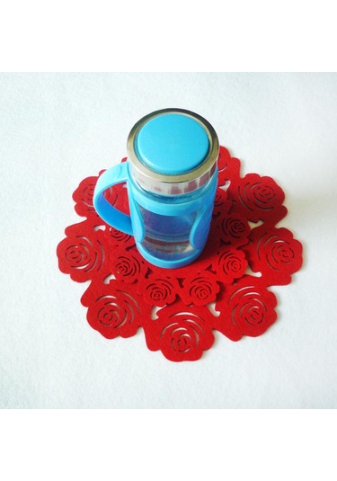 Homyl 4 Adet 15cmx15cm Güller Bardak Altlığı Mat Kaymaz Ped Acı Kahverengi