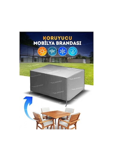 Bahçe Mobilya Koruma Masa Sandalye Kılıf Örtüsü Gri 160x100x75cm Su Geçirmez
