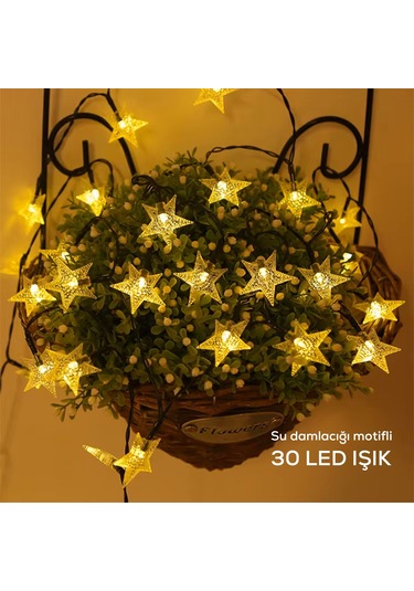 Upway Güneş Enerjili 30 Led Yıldız Dekoratif Işık Dış Mekan İçin Su Geçirmez Led 7m Gün Işığı