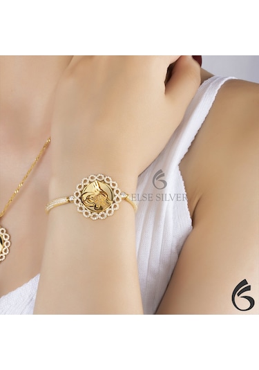 Bymoreelsesilver-Sonsuzluk Çerçeveli Tuğralı Gümüş Bileklik