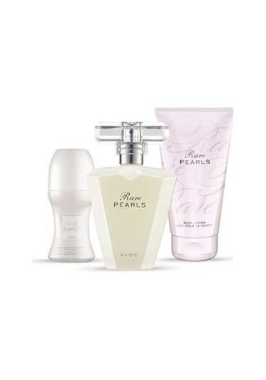 Avon Rare Pearls Kadın Parfüm EDP 50 ML + Pur Blanca Roll On 50 ML + Rare Pearls Vücut Losyonu 150 ML