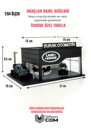 1/64 Ölçekli Land Rover Diorama Tasarımlı Araç Sergileme Garajı 3d Baskı