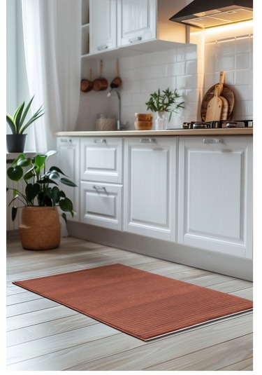 Lidya Turuncu Kaymaz Tabanlı Pamuk Dokuma Kilim, Yıkanabilir, Antialerjik, Kadifemsi Yapı Turuncu