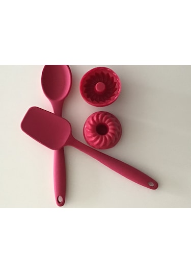 Pink Rose Bybirgül Silikon Spatula & Kaşık & Muffin Kalıbı Kırmızı