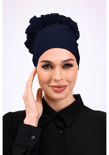 Kaymayan Fırfırlı Silikonlu Dikişsiz Bone - Kaymaz Kadın Tesettür Bağlamalı İç Bone-lacivert Lacivert