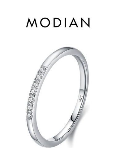 Modian 925 Ayar Gümüş Temizle Zirkonya İstiflenebilir Yüzük Kadınlar Için Yıldönümü Düğün Band Basit Güzel Takı Hediye
