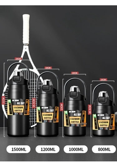 800/1000/1200/1500 Ml 304 Paslanmaz Çelik Termos Pipetli Termal Kupa Bardak Black 1200ml Black