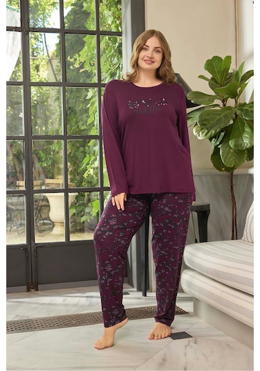 Aydoğan Kadın İnci Büyük Beden Wıld Vişneçürüğü Pijama Takım 0659 Bordo