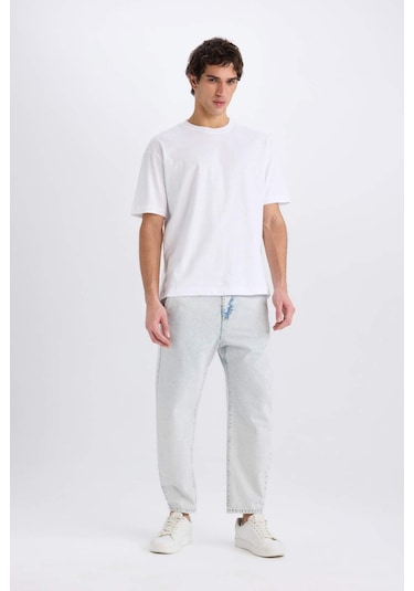 DeFacto %100 Pamuk Relaxed Slouchy Fit Rahat Beli Lastikli Rahat Kesim Dar Paça Siyah Jean Pantolon B8321AX25SPNM63