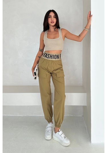 Beli Lastikli Fashion Pantolon Yeşil Yeşil