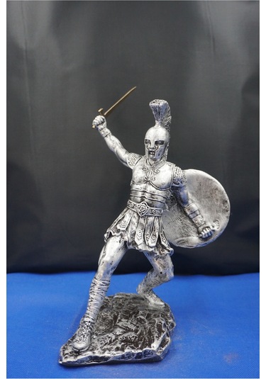 Roma Askeri Hector Mitolojik Tasarım Ev Ofis Dekoratif Hediyelik Aksesuar 19 Cm Gümüş